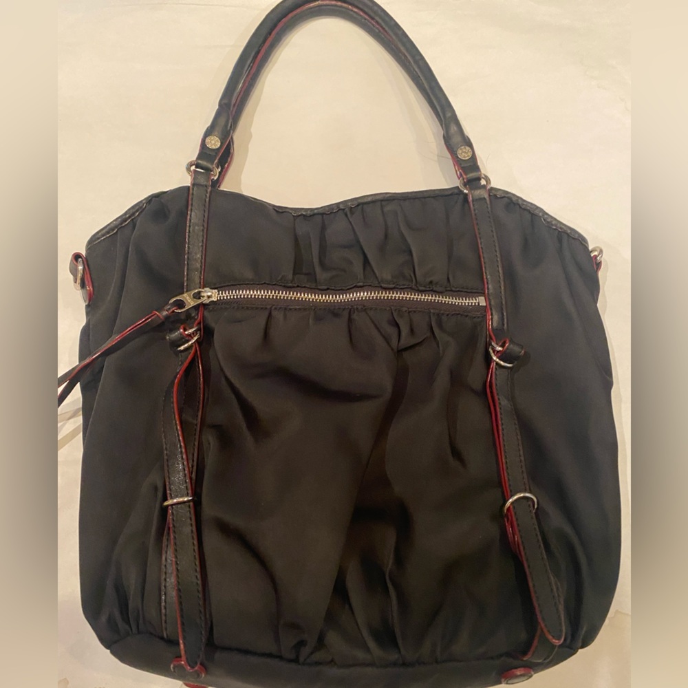 MZ Wallace Bianca Bedford Black Nylon Leather Tote Crossbody/Shoulder/Tote Bag